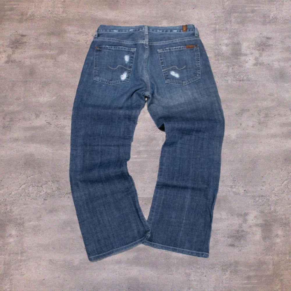 Y2K 00's 7 Of Man Kind Relax Fit Baggy Boot Cut Flair Midwash Denim Jean's